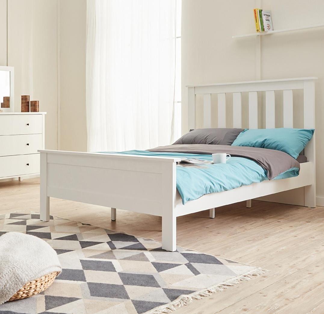Bett Schlafbett Holzbett Bettrahmen Minimalistisch Weiß Schlafzimmer