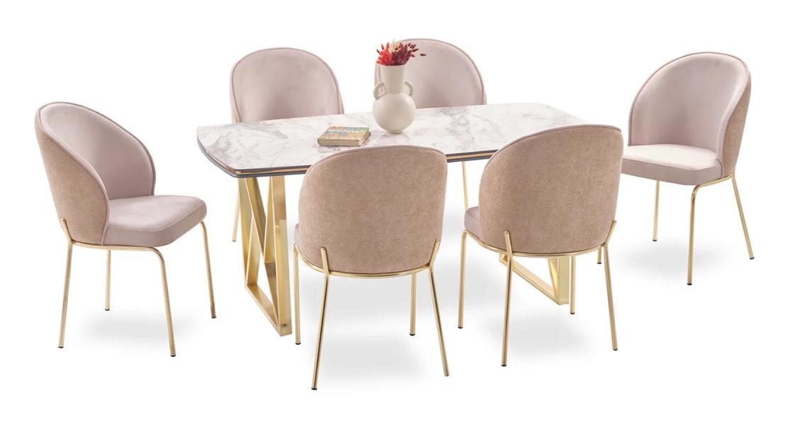 Eleganter beige gepolsterter Esszimmerstuhl Einzelsitz stuhl Set 6tlg