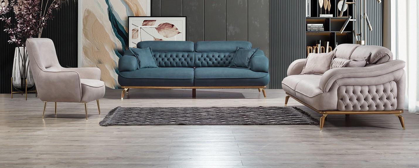 Wohnzimmer Sofagarnitur 3tlg Modern Chesterfield 2xDreisitzer Sofa Design Sessel
