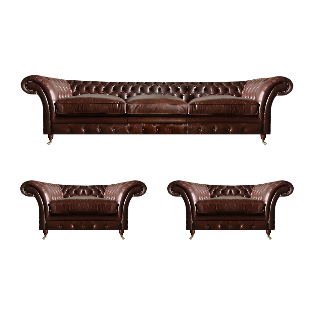Sofagarnitur Leder Sofa 3+1+1 Sitzer Chesterfield Moderne Braun Möbel