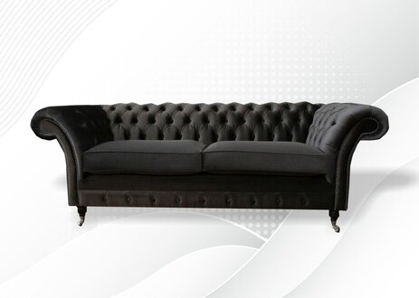 Schwarze Chesterfield Dreisitzer Sofa Couch Polster Wohnzimmer Möbel Stoff Neu