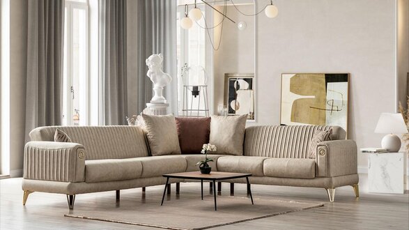 Stilvolles Ecksofa L-Form Elegantes Design Eckgarnitur Eckcouch Beige 313x266