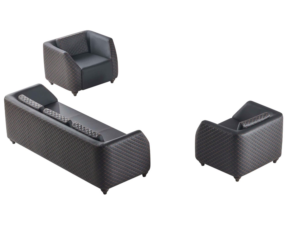 Ledersofas 3-Sitzer Sessel Schwarz Komplett Couch Modern Polster Kissen