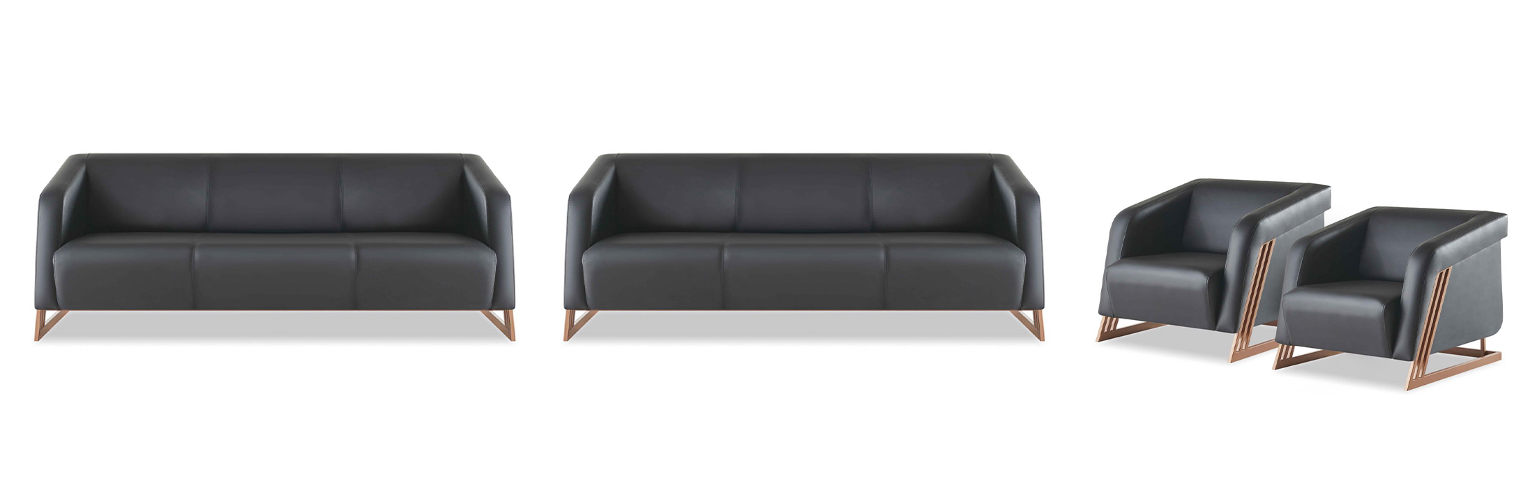 Komplett Sofa-Set 3-Sitzer Sessel Sitzmöbel Schwarz Ledersofas Weich