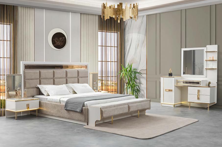 Bett 2x Nachttische Schminktisch mit Spiegel Set 5 tlg Italienische Stil