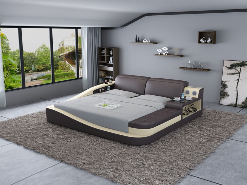 Bett Luxus Schlafzimmer Bett Polster Design Leder Doppel Betten Textil Sofort