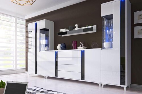 Hochglanz Wohnwand Schrankwand Wohnzimmer Schrank Vitrine Sideboard Wohnwände