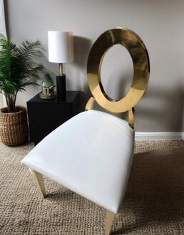 Gold-Weißer Luxuriöser Stuhl Hochstuhl Esszimmer Kunstlederstühle Holz Sofort