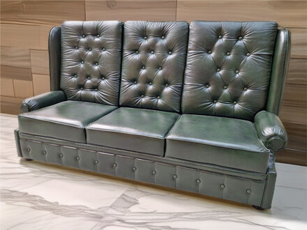 Elegantes Wohnzimmer-Sofa in Grün-Schwarz 3-Sitzer Leder Sofort