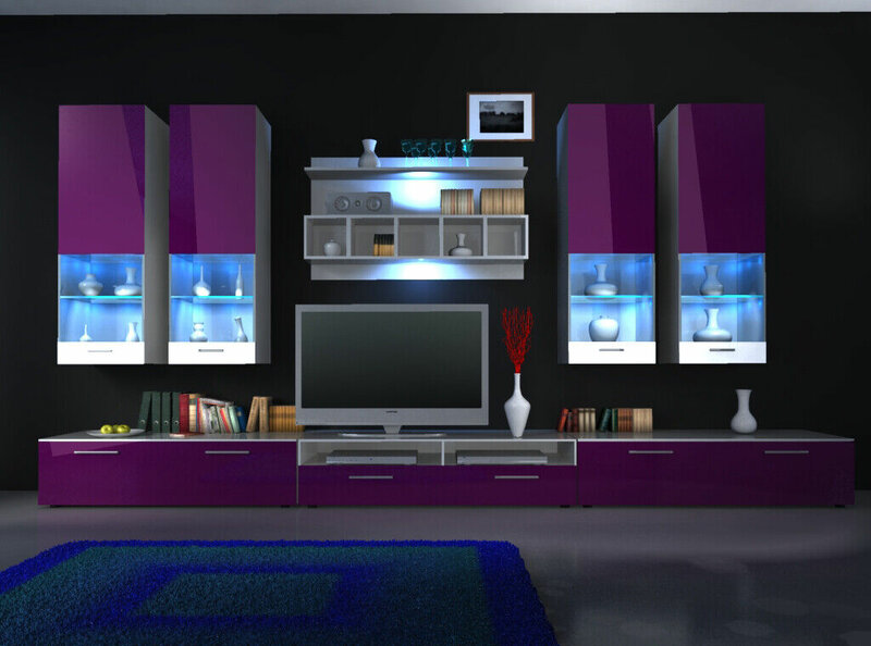 wohnwand anbauwand schrankwand hochglanz led beleuchtung "farbwahl" design Sofort