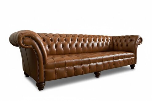 Braune Chesterfield Couch Leder 4 Sitzer xxl Big Sofa Couchen 100% Leder Sofort