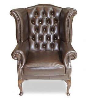 Chesterfield Ohrensessel Sessel Sofa Polster Sitz Loung Braun 100% Leder Sofort