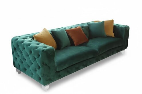 Sofa 4 Sitzer Couch Chesterfield Grüne Design Couch Textil Sofort lieferbar