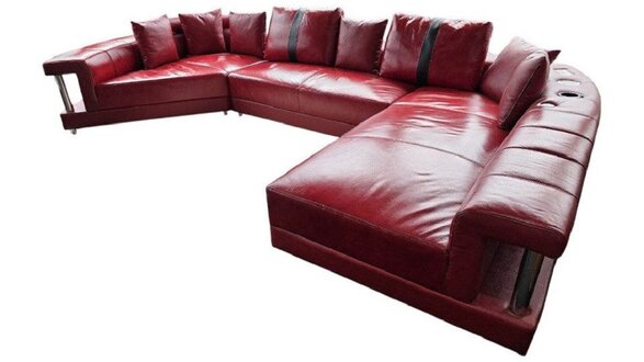 Modern Rot Ecksofa U-form USB Ladestation Luxus Design Wohnzimmer Sofort