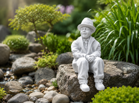 Junge Sitzende Figur Dekorative Statue Figuren Skulptur Statuen Garten