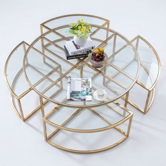 Runder Designer Glas Couch Edelstahl Sofa Tisch Wohn Design Rund Sofort