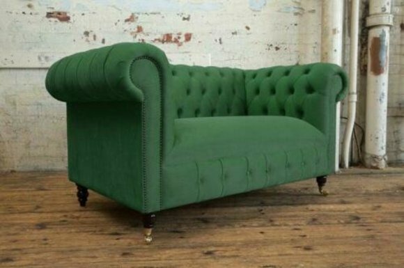 Cheserfield Samt Sofa 2 Sitzer Designer Couchen Deko Couch Stoff Textil