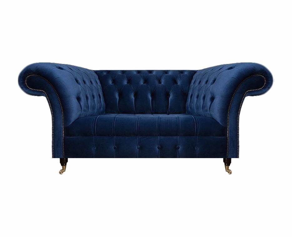 Sofa Zweisitzer Couch Polstermöbel Chesterfield Textil Blau Design Neu