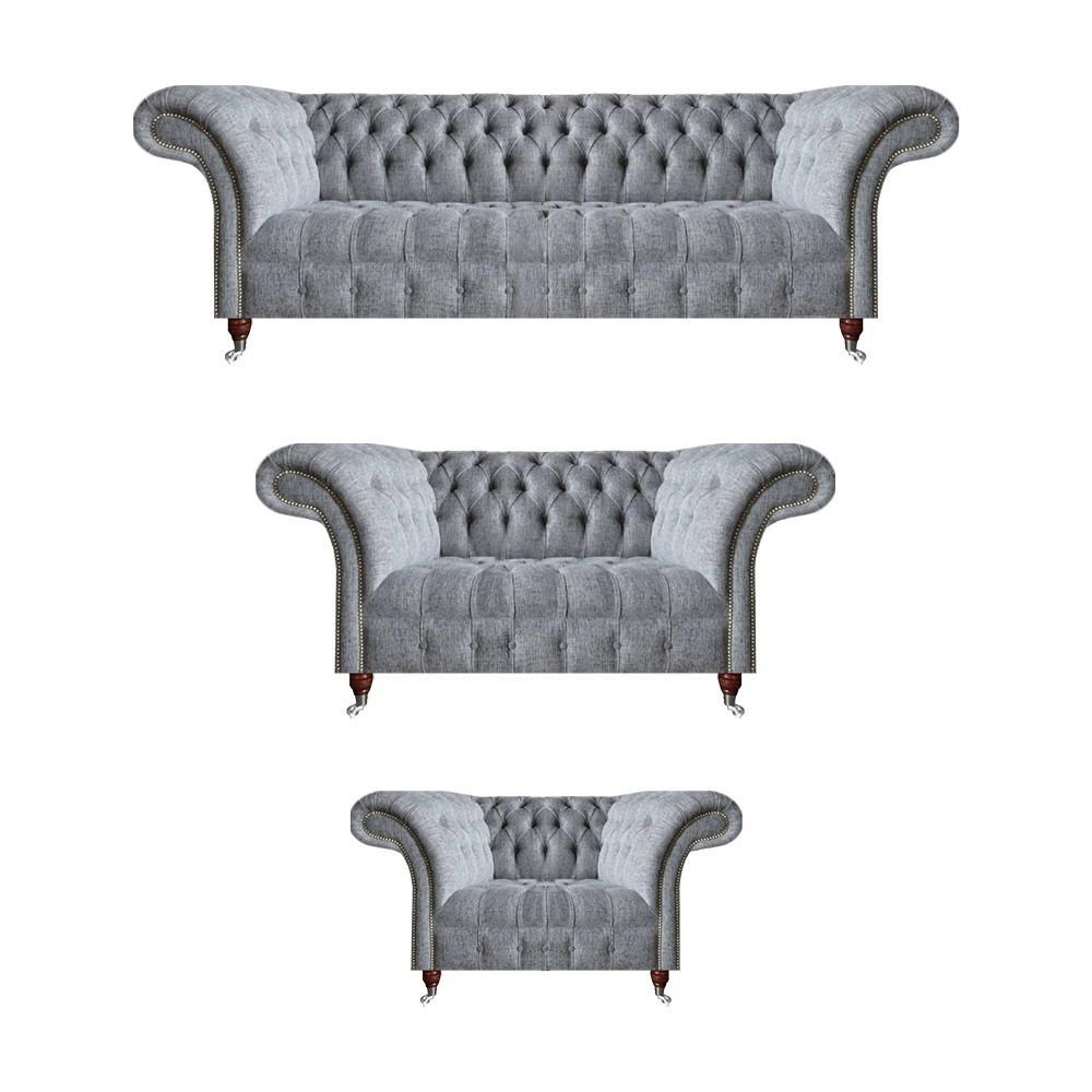 Chesterfield Grau Sofas Komplett 3tlg Sessel Design Möbel Sofagarnitur