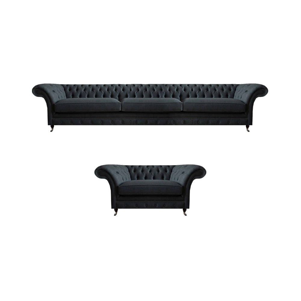 Schwarze Polster Chesterfield Garnitur Designer Sofas Moderne Couchen