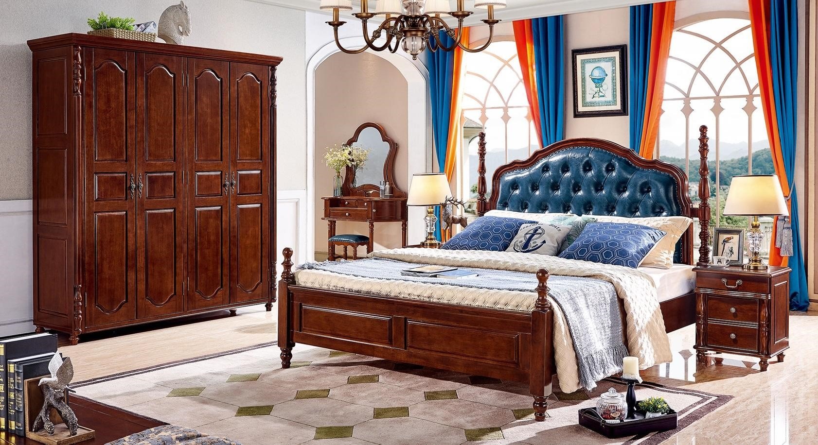 Schlafzimmer Set 4 tlg Klassisch Bett +2x Nachttische Kleiderschrank