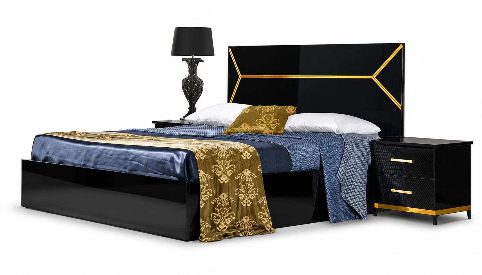 Klassisches Stil Bett mit 2 Nachttischen Modernes Schlafzimmer Sofort