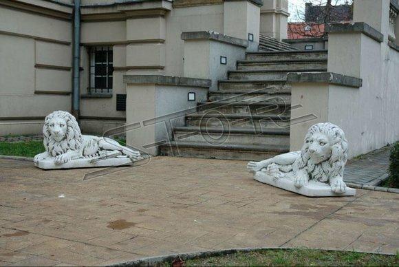 Löwe Liegend Statue Figur Garten Terrassen Dekoration Weiß Natur Skulptur