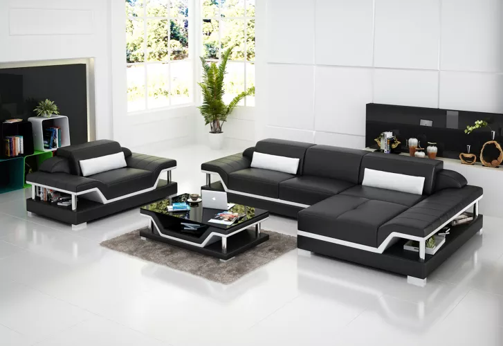 Ecksofa LForm Sessel Couchtisch Ledersofa Couch Sofa Wohnlandschaft 2tlg. Set