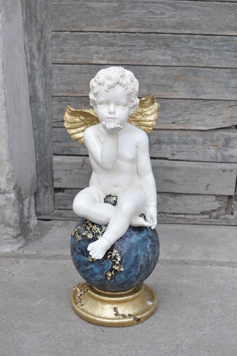 Engel auf Globus Figur Skulptur Skulpturen Design XXL Deko Dekoration
