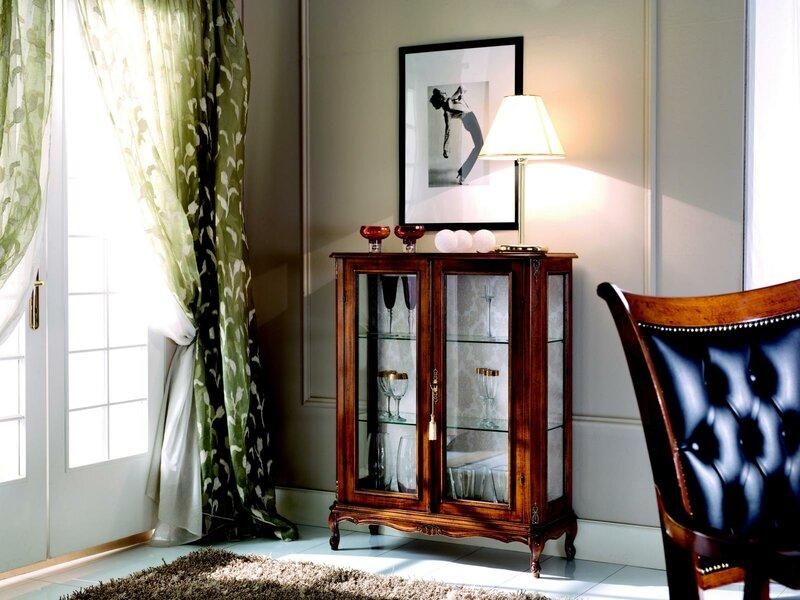 Designer Nicht Vitrine Holz Braun Anrichte Glas Türen Luxus Italienische Möbel