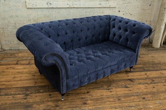 Chesterfield Big Textil Design Wohnzimmer Couch Deko Sofa Polster 2 Sitz