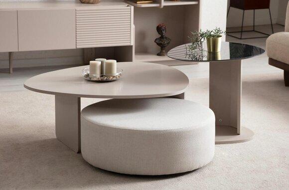 Designer Wohnzimmer Set Dreieckiger Couchtisch Luxuriöser Hocker 2tlg