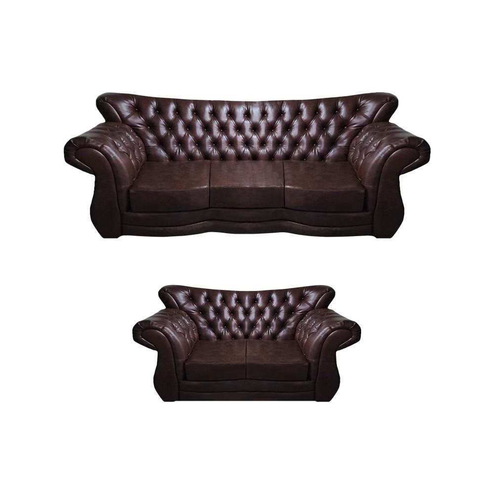Komplett Sofas Dreisitze mit Zweisitzer Couch Leder Sitzmöbel Chesterfield