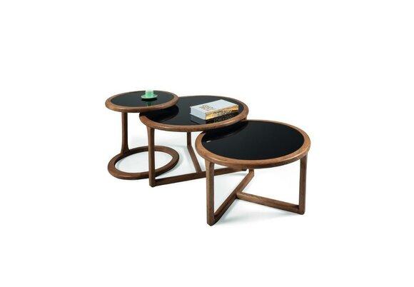 Designer Couchtisch Set 3tlg. Wohnzimmer holz Moderne braun Glastisch Rund Luxus