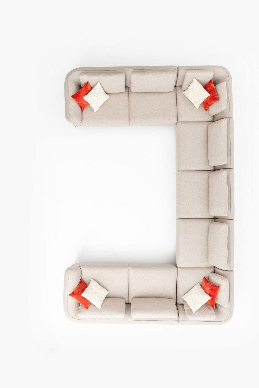 Sofa U- Form Luxus Wohnzimmer Ecksofa Beige Polstersofa Design Modern Stil