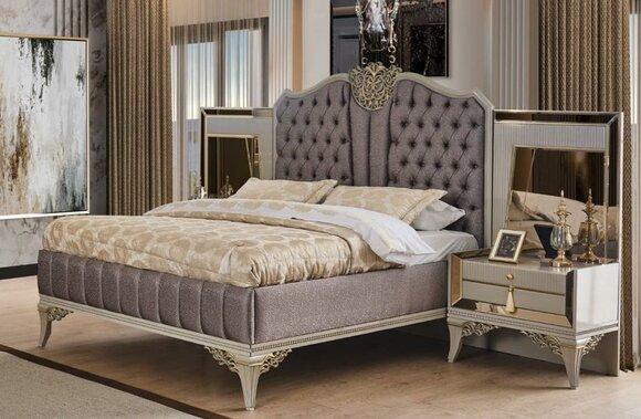 Schlafzimmer Doppelbett Bett Garnitur Grau Nachttische Holz Set 3tlg