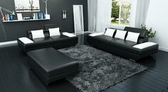 Sofagarnitur Ledersofa 3+2 Polster Couch Sofa Set Garnitur + Hocker Sofas