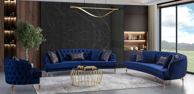 Blaue Chesterfield Couchgarnitur Polstermöbel 4-Sitzer Sessel