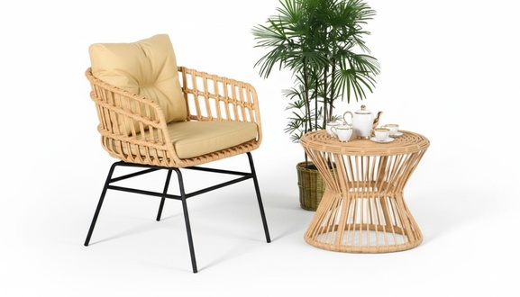 2tlg. Garten Möbel Set Terrasse Sessel Couchtisch Rattan Modern Hochwertiges
