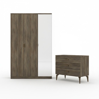 2tlg Schlafzimmer Set Kleiderschrank + Kommode Moderne Möbel Stil Braun