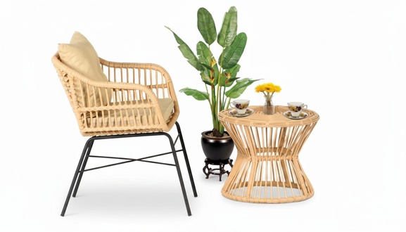 2tlg. Set Garten Möbel Terrasse Sessel Couchtisch Rattan Hochwertiges Modern Lux