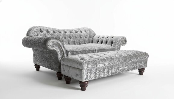 2 Sitzer + Hocker Chesterfield Sofagarnitur Sofa Couch Polster Set
