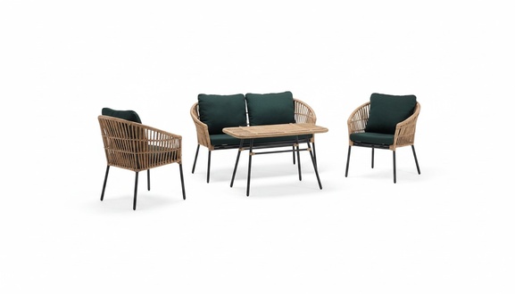 2 Sitzer Sofas Couchtisch Grün 2x Sessel Moderne Rattan Luxus Gartenmöbel