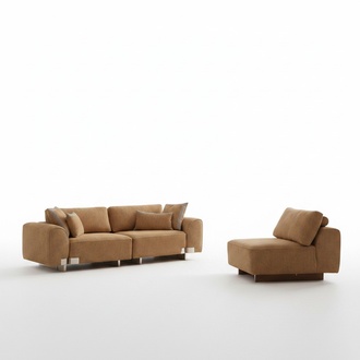 2-tlg. Wohnzimmer Set Braun Holz Textil modern elegant