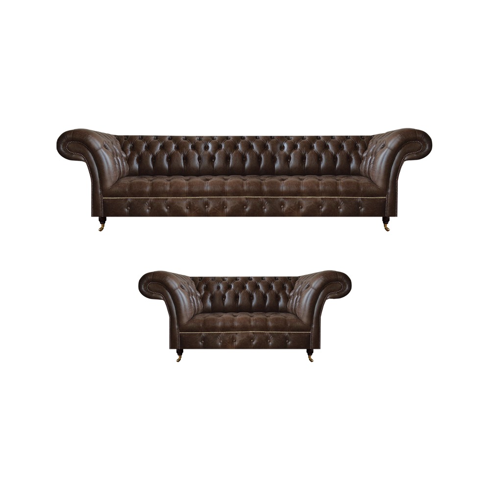 Braune Chesterfield Kunstleder Sofas Designer Wohnzimmer Couchen 2tlg
