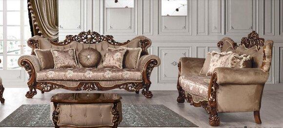 Garnitur Sofagarnitur 3+3 Sitzer Sofas Sofa Luxus Stil Stoff Wohnzimmer Barock