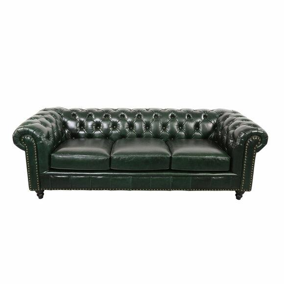 Klassische Leder Couch - Grüne Chesterfield Stoff Sofa 3 Sitzer Neu