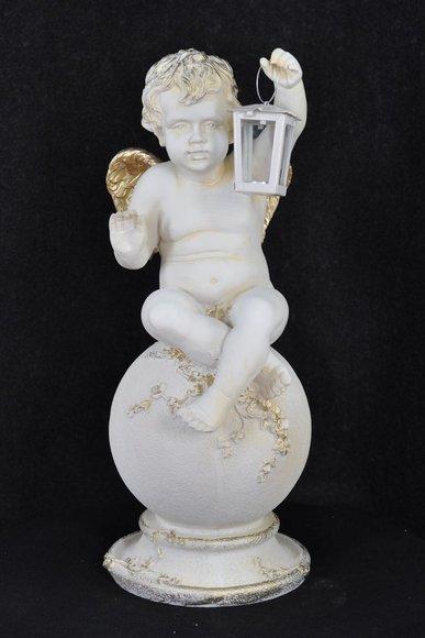 Figur Skulptur Engel mit einer Laterne, weiß 69cm Design Accessoire