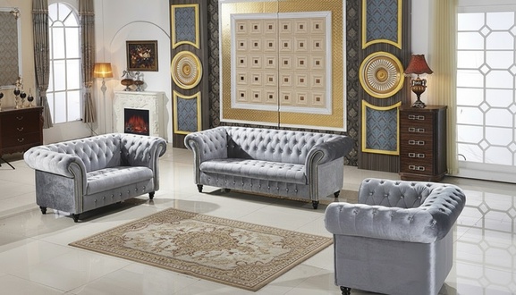 3+2+1 Sofagarnitur Samt Stoff Couchen Polster Garnitur Sofas Couch