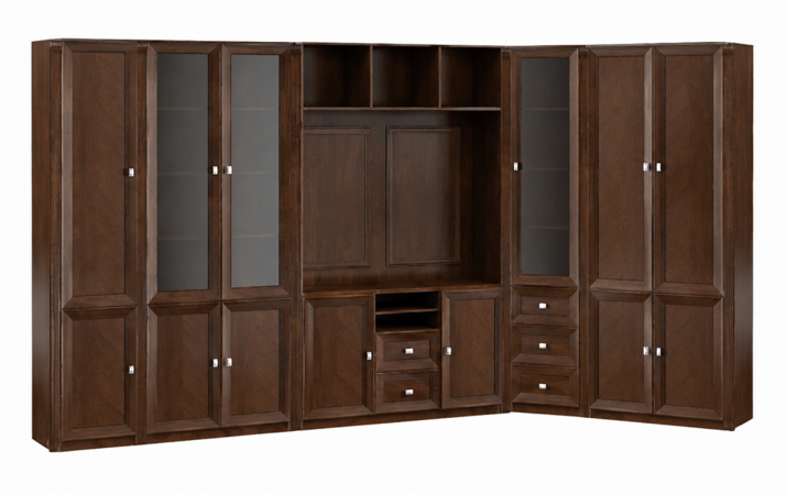 Designer Büro Eckschrank Braune Holz Möbel L-Form Robuster Kleiderschrank